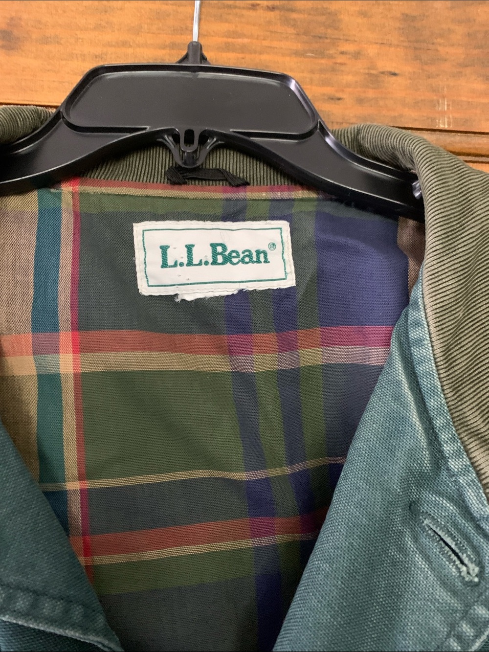 L.L. Bean Teal Green Canvas Field Jacket with Corduroy Collar - Picture 2 of 7